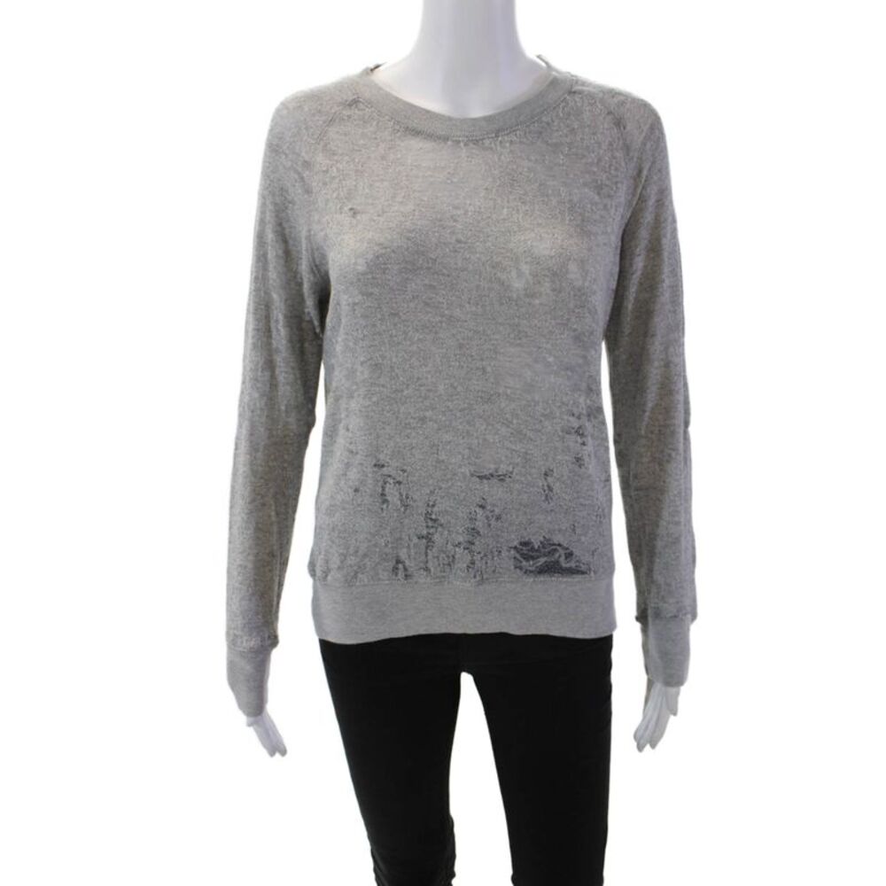 IRO Jeans Womens Cotton Burnout Detail Crew Neck Sweatshirt Gray Size S